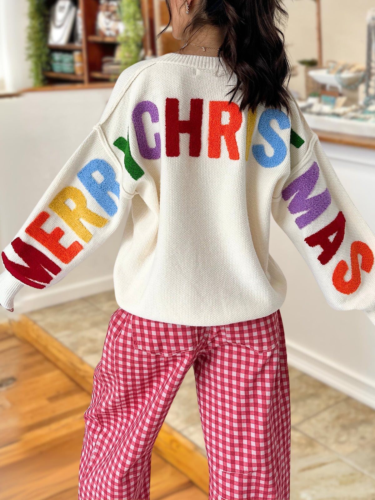 Merry Christmas Colorful Embroidered Pullover