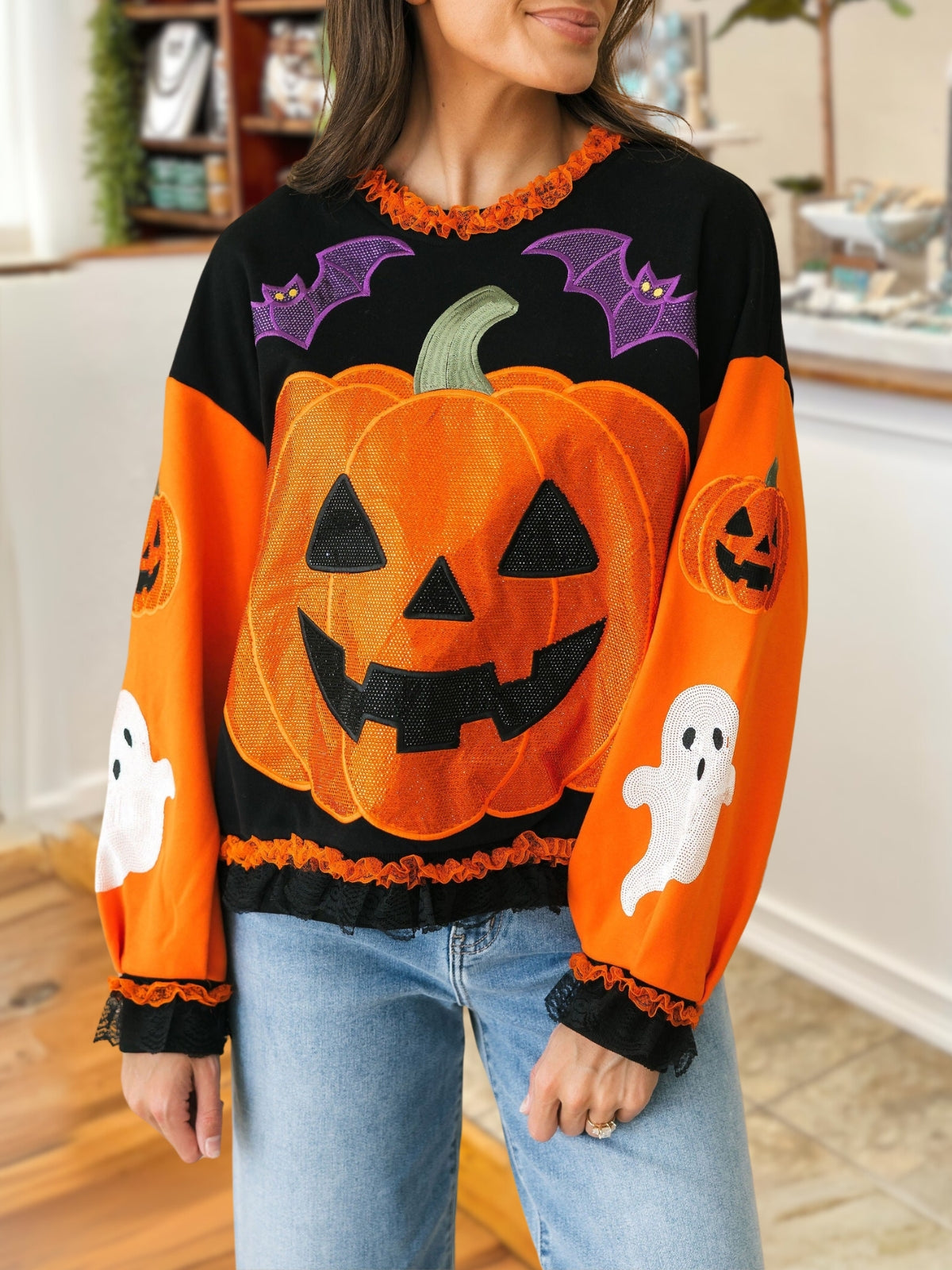 Giant Pumpkin Sequin Embroidered Pullover