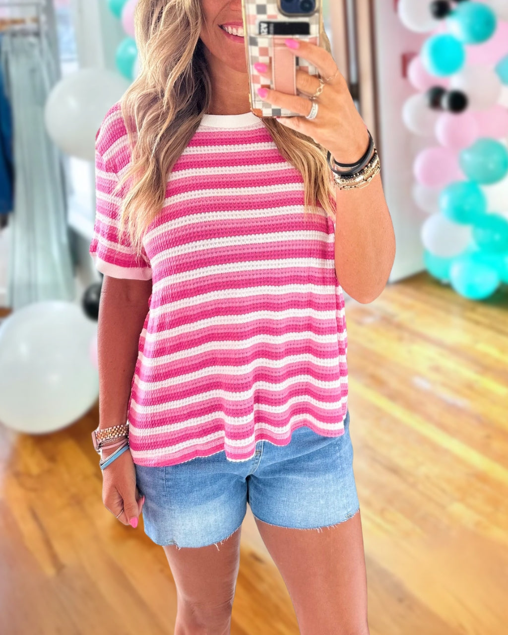 Waffle-textured Color-block Striped Top