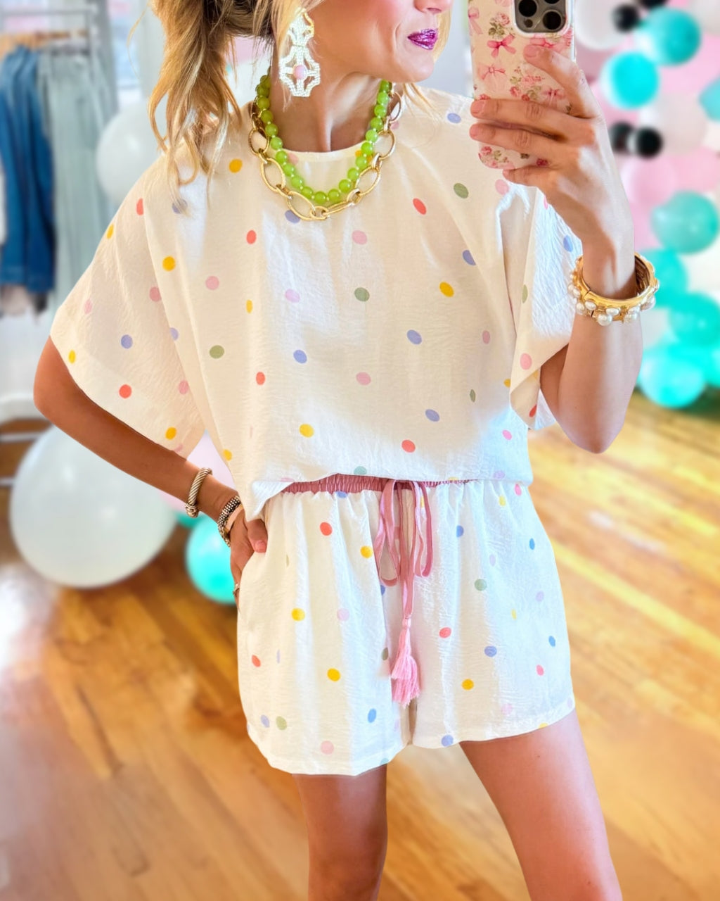 Colorful Polka-Dot Shorts Set