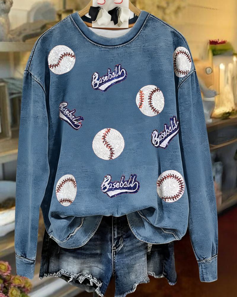 Baseball Sequined Washed Sweatshirt