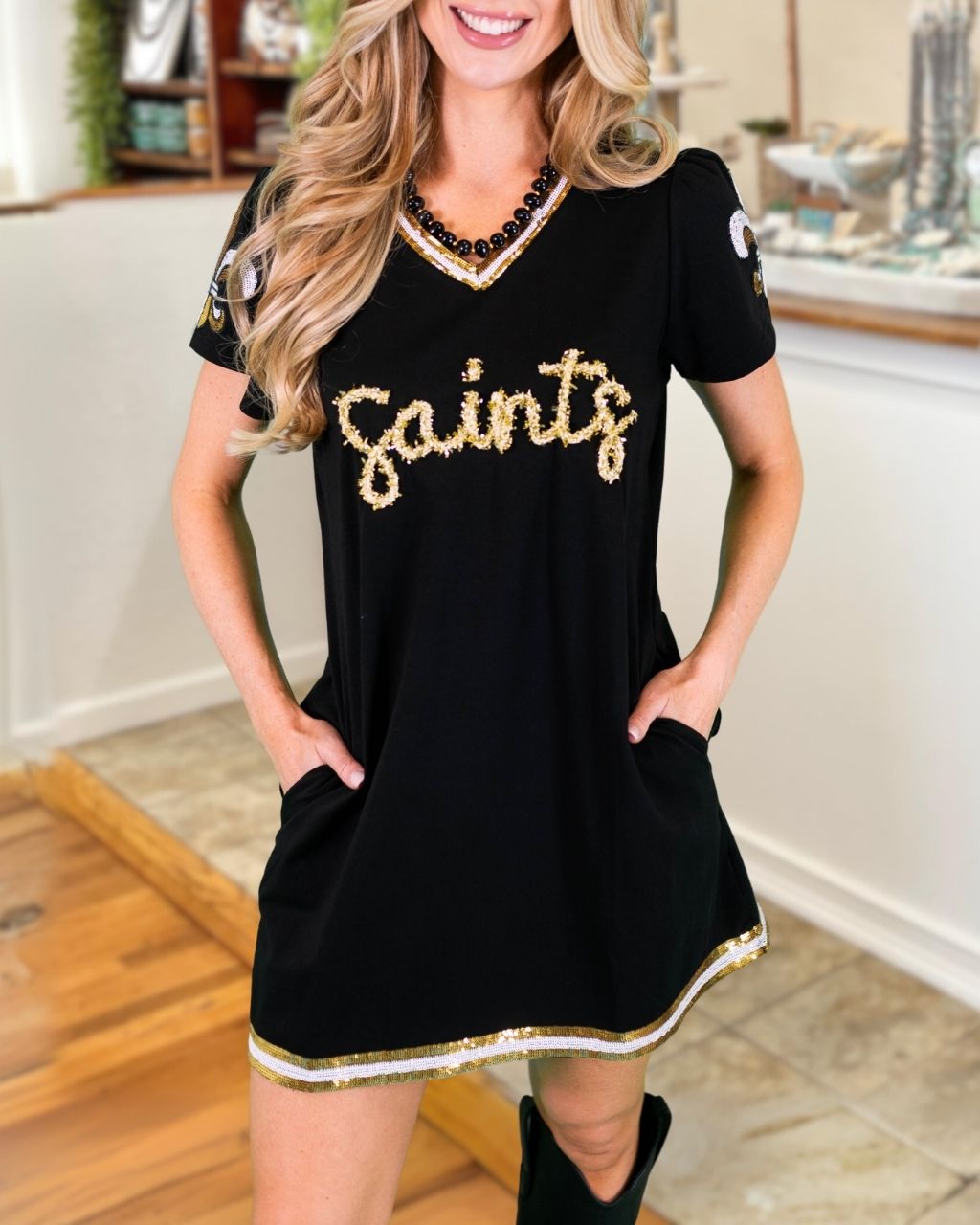 Saints Embroidered Sequin Dress