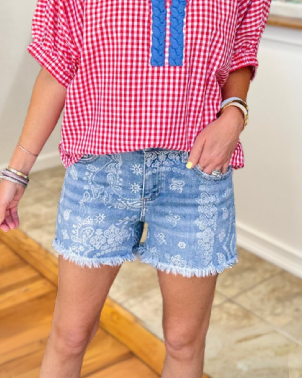 Paisley Washed Denim Shorts