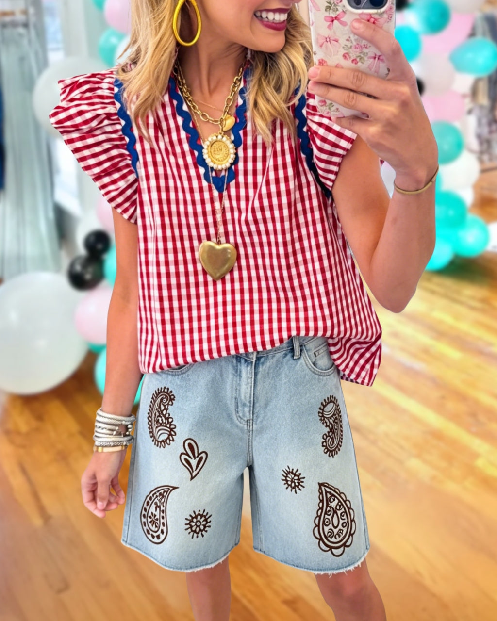 Paisley Print Denim Shorts