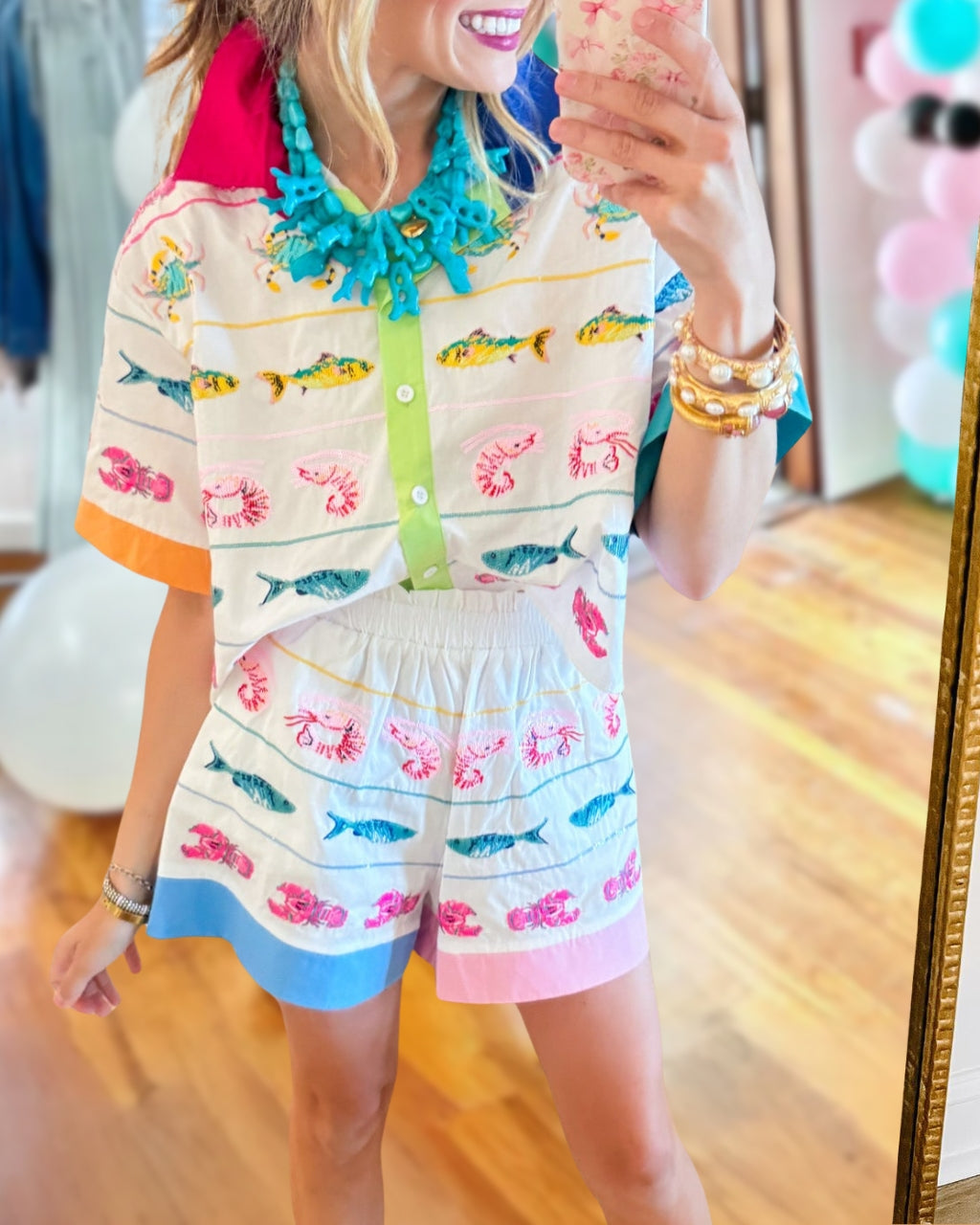 Ocean Sequin Poplin Shirt Top