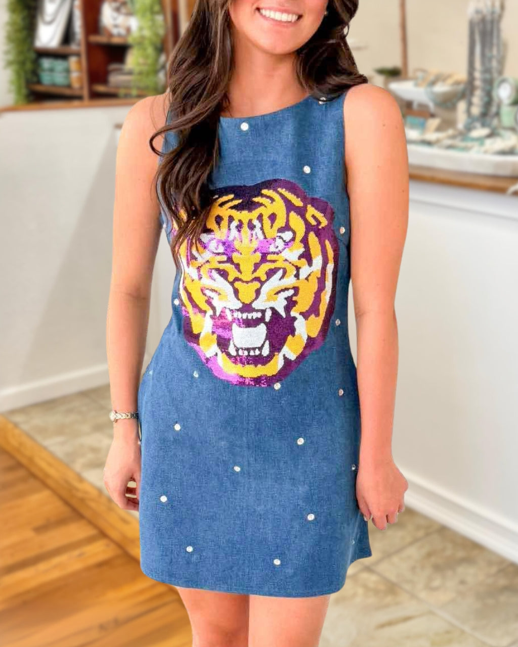 Rhinestone Tiger Sequin Tank Dres