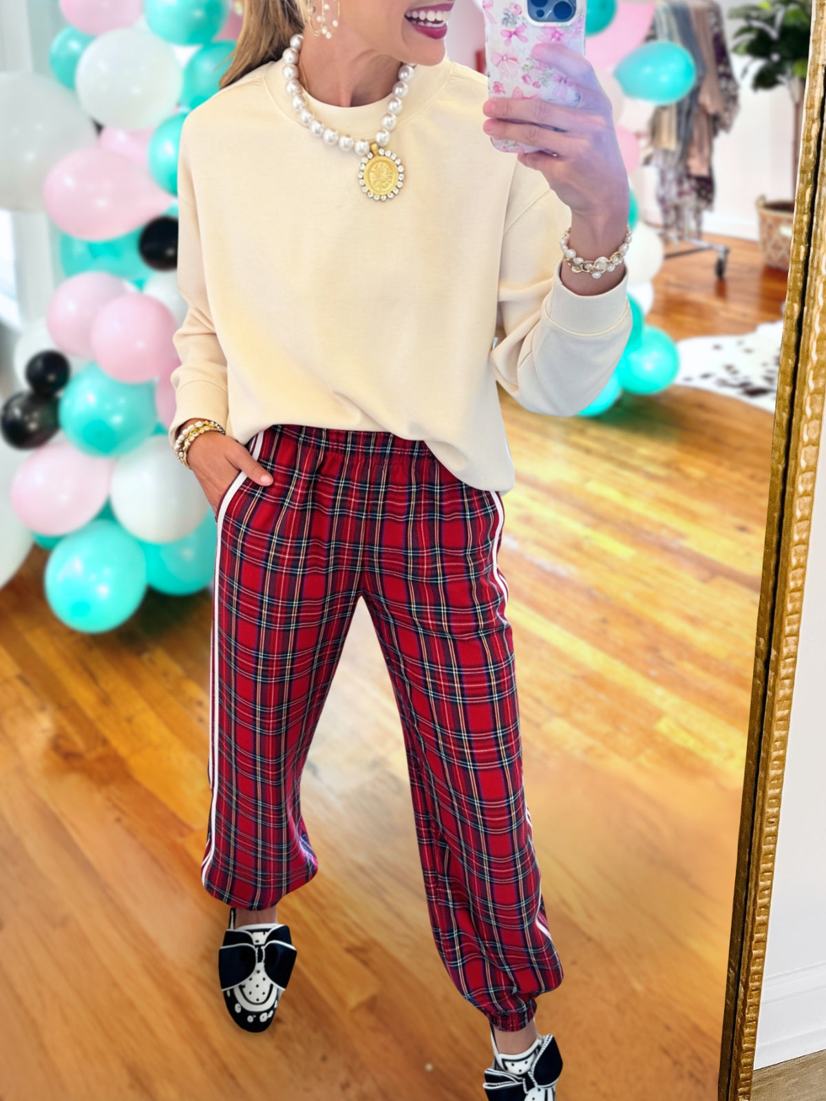 Sports Side Stripe Plaid Pants
