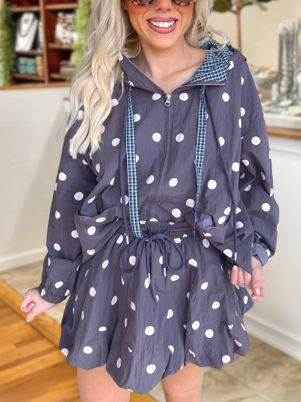 Polka-Dot Balloon-Skirt Jacket Set