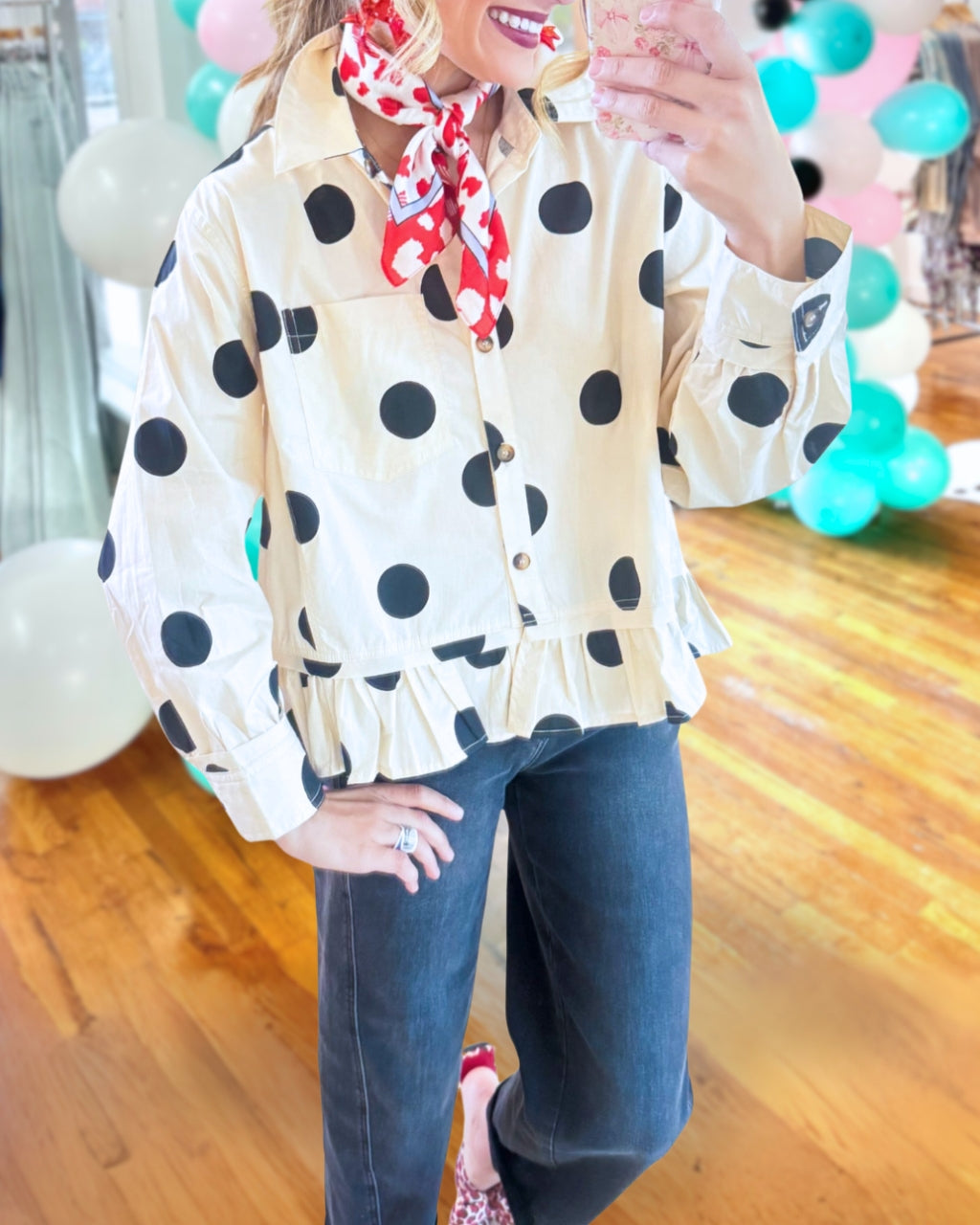 Polka Dot Ruffled Poplin Shirt