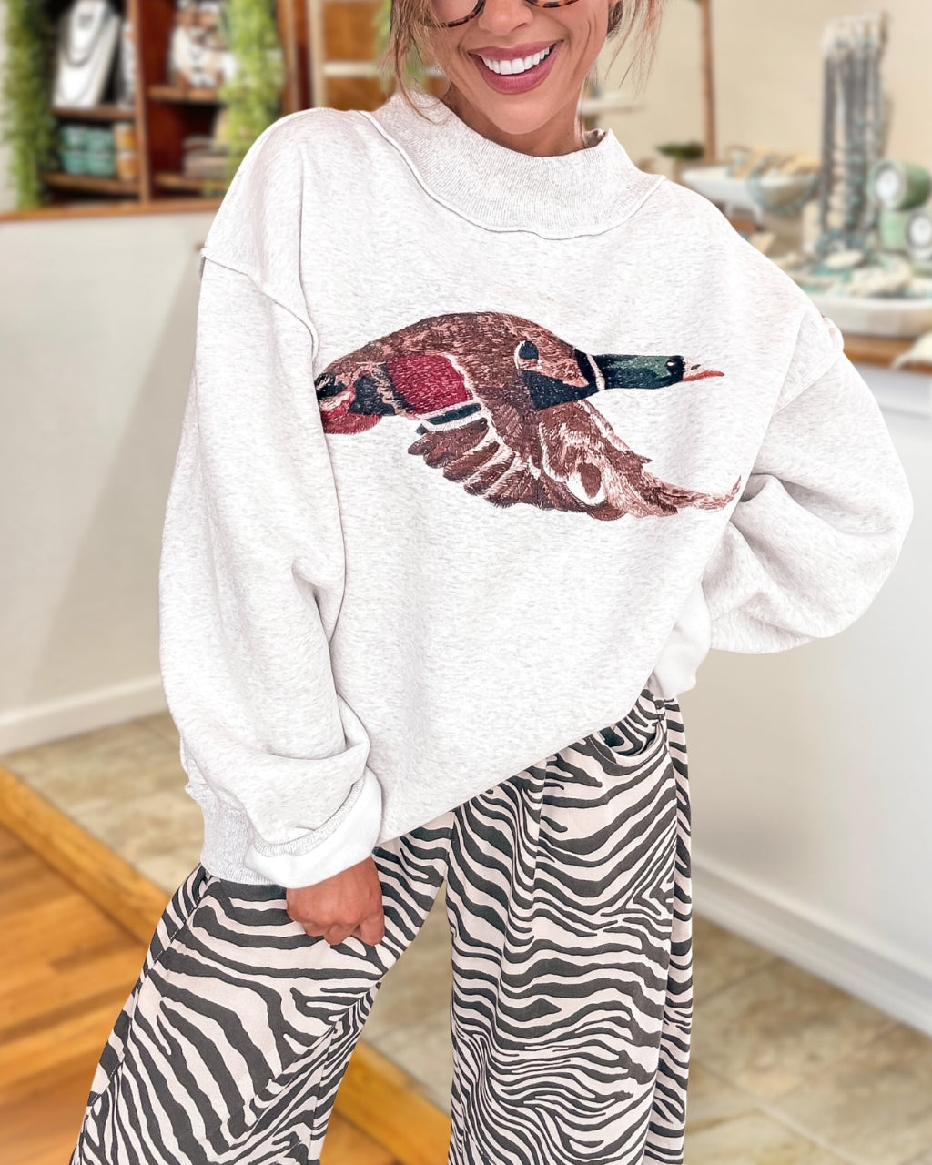 Casual Duck Print Pullover