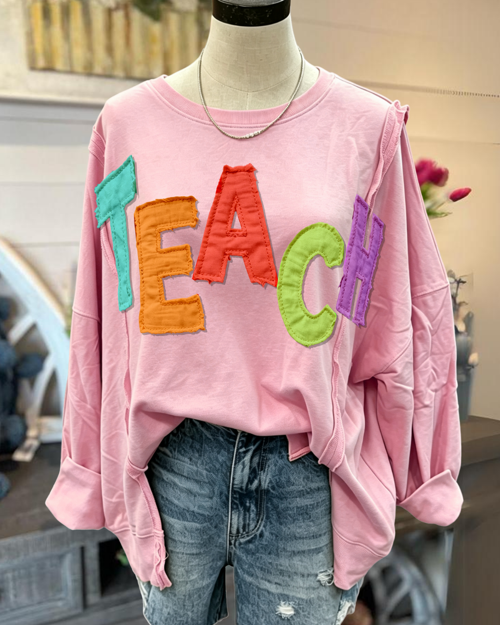 Oversized TEACH Patch Top