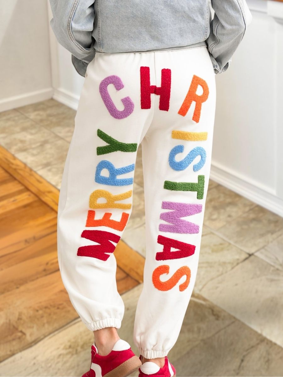 "Merry Christmas" Colorful Letter Print Pants