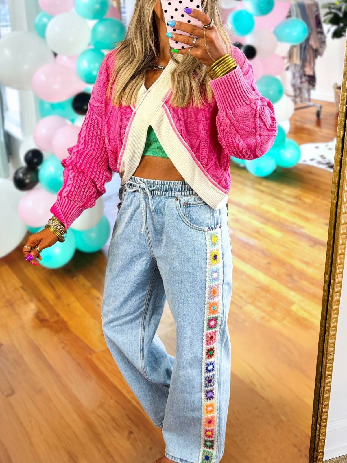 Side-Embroidered Floral Jeans