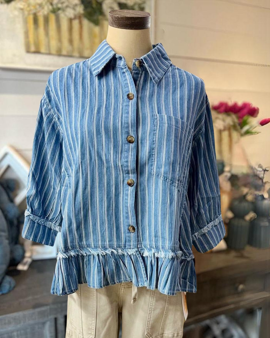 Stylish Striped Denim Shirt