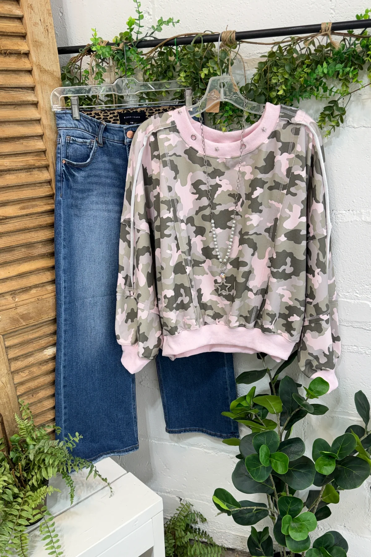 Camouflage Patchwork Rhinestone Pullover