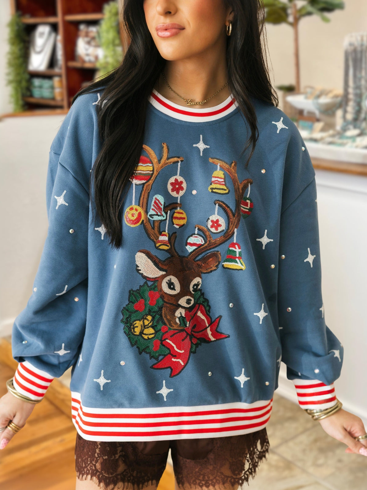 Sequined Christmas Deer Pullover