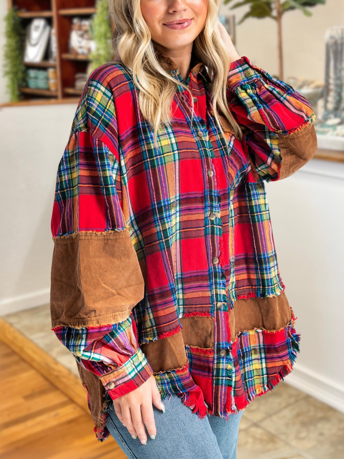 ColorBlock Plaid Wool Blend Shirt