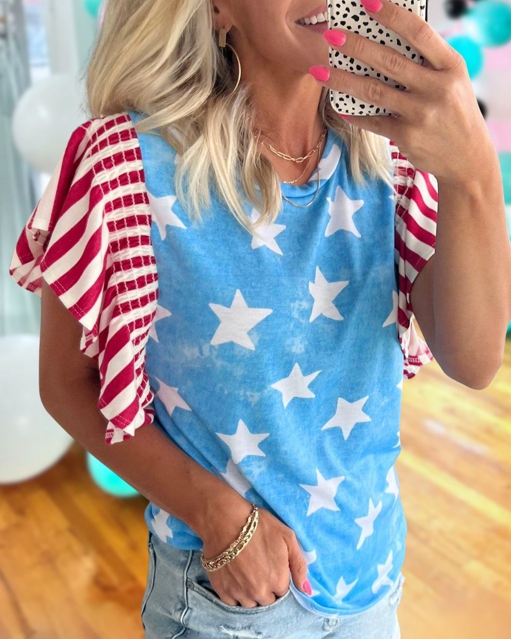 Star Striped Color-block Top