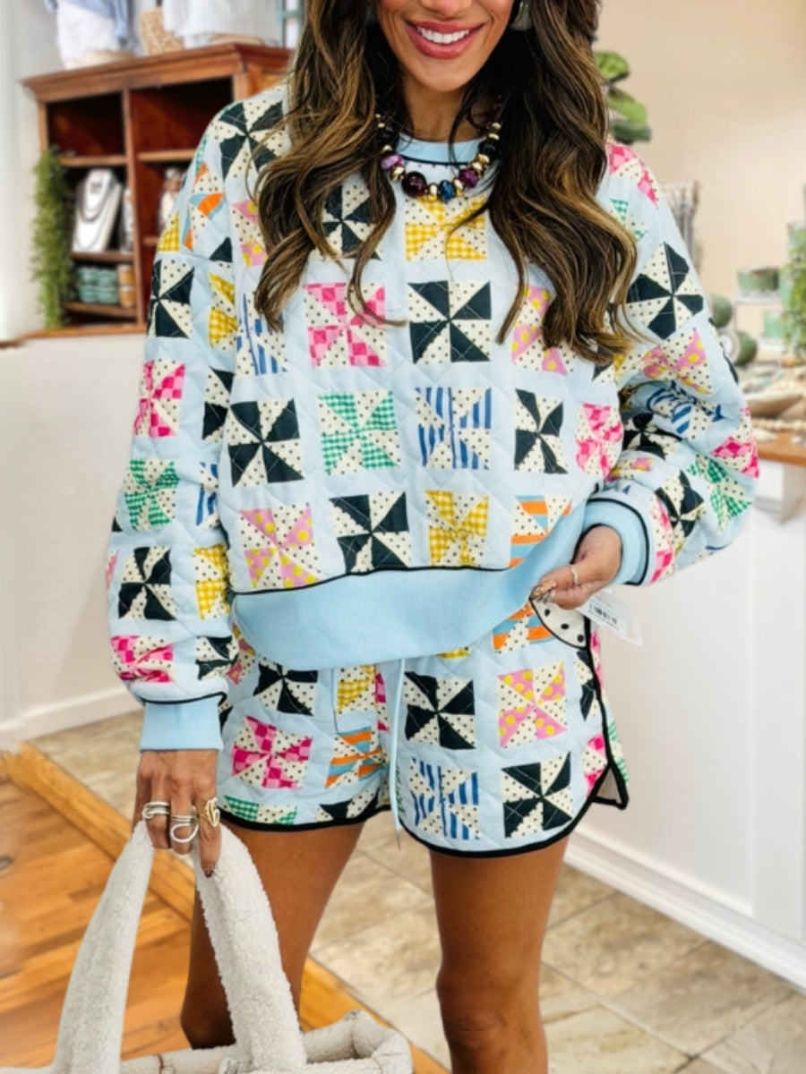 Kaleidoscope Pattern Quilted Shorts Set