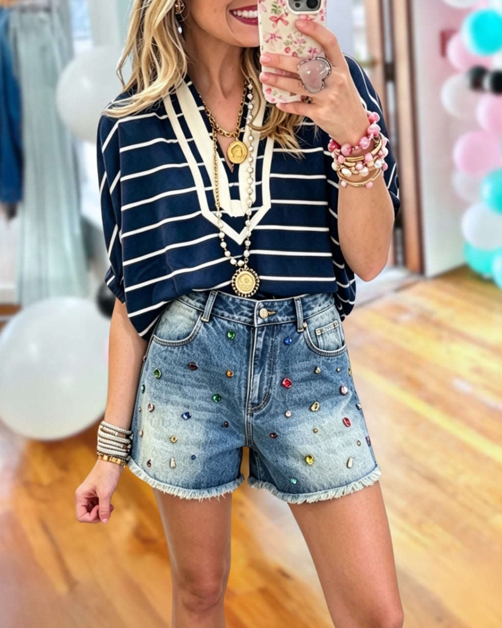 Rhinestone Denim Frayed Shorts