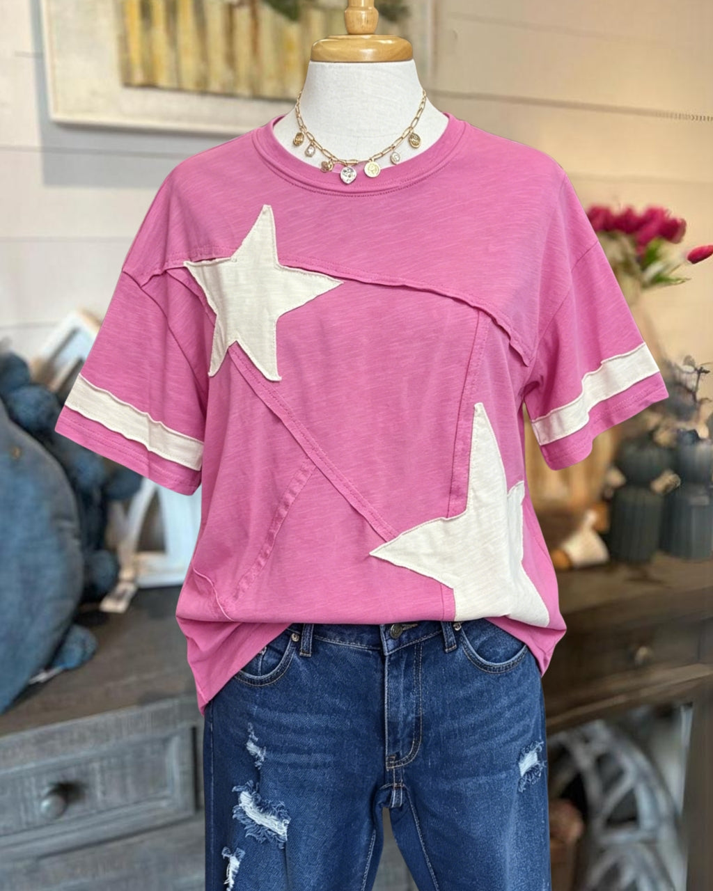 Star Appliqué Crew Neck T-Shirt