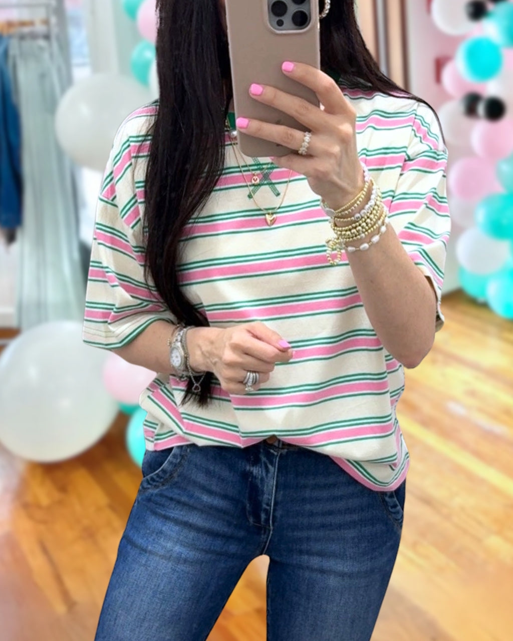 Contrast Striped Round-neck T-shirt