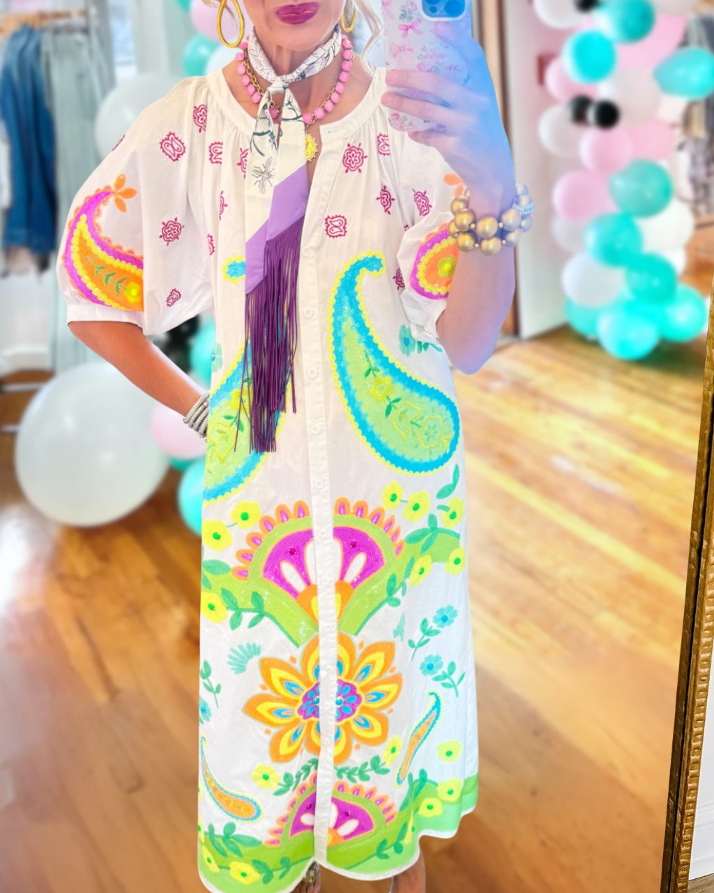 Paisley Print Satin Shirt Dress