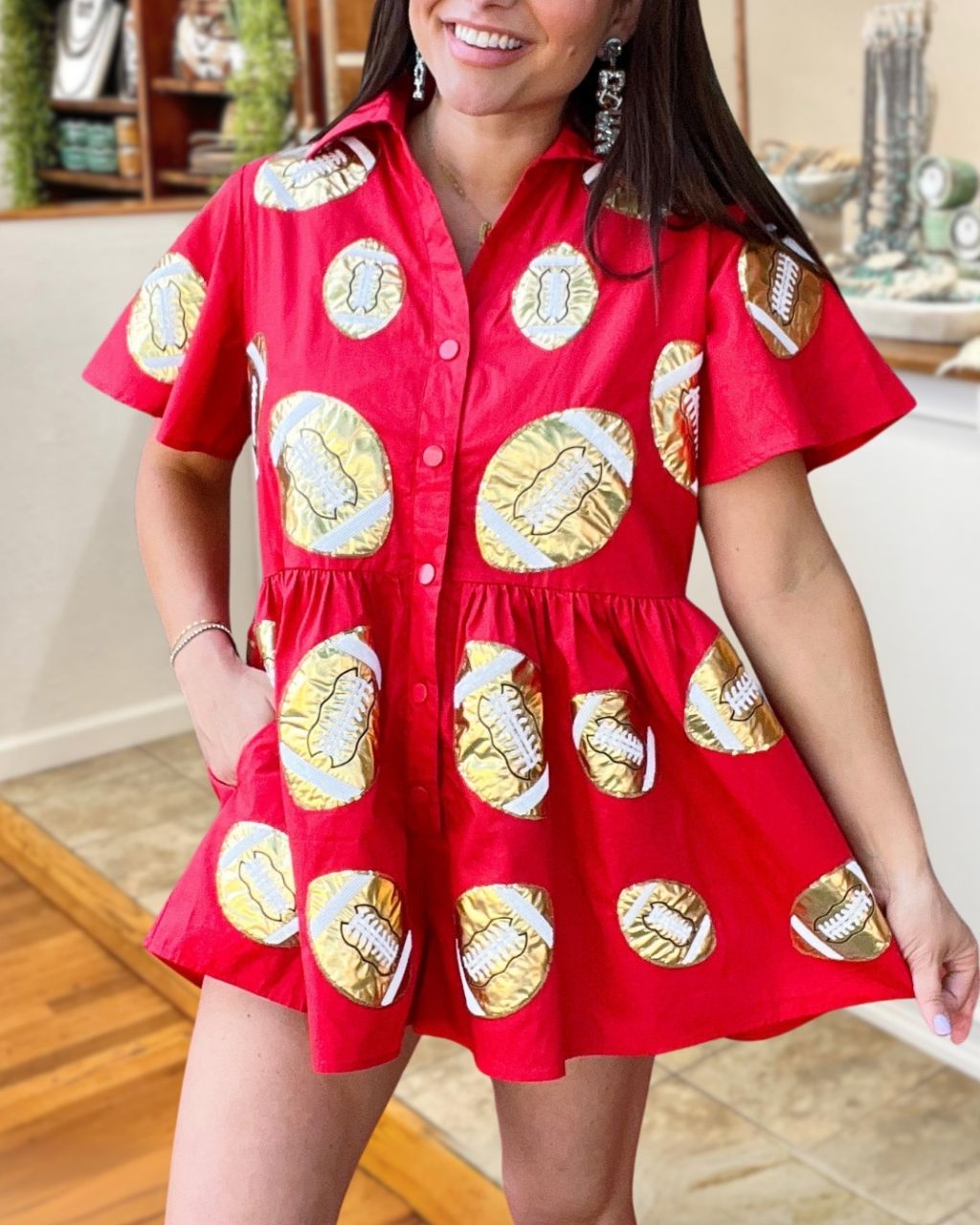 Football Gold Foil Game Day Romper
