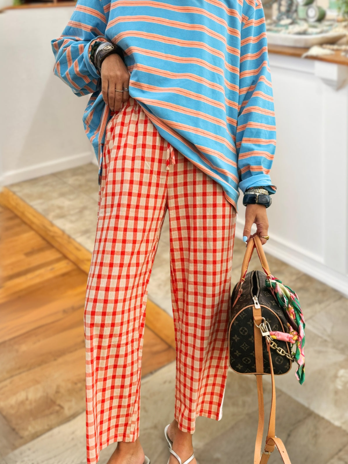 Casual Side Striped Plaid Pants
