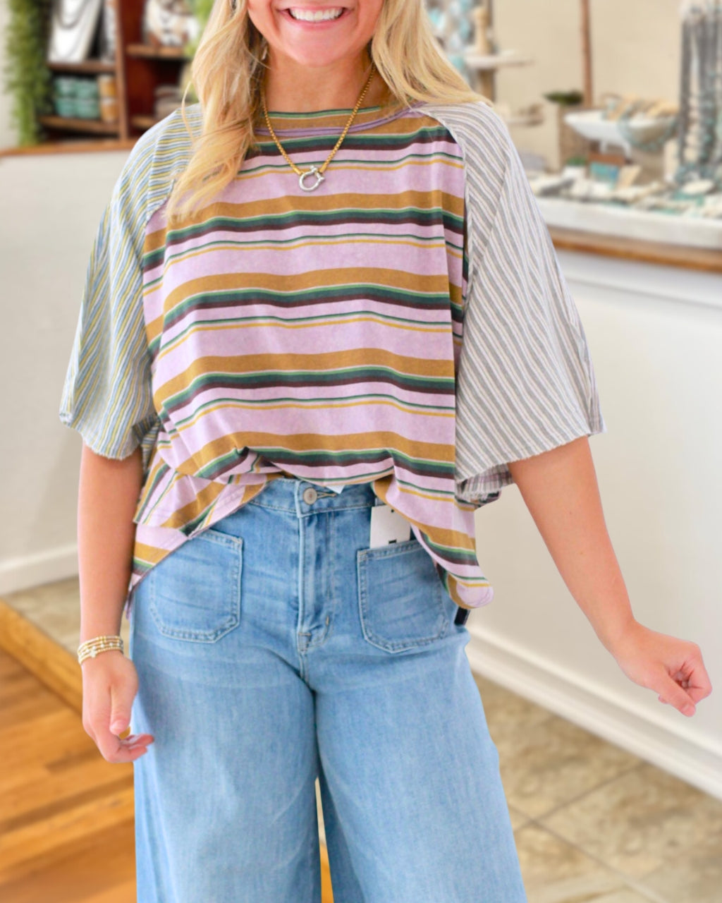 Oversized Striped Colorblock Tee