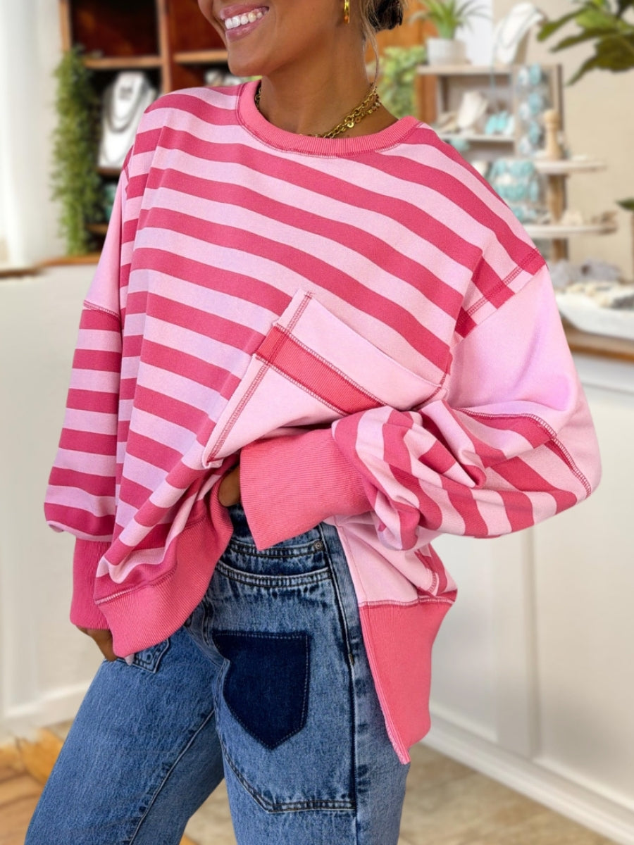 Loose Striped Patchwork Pullover