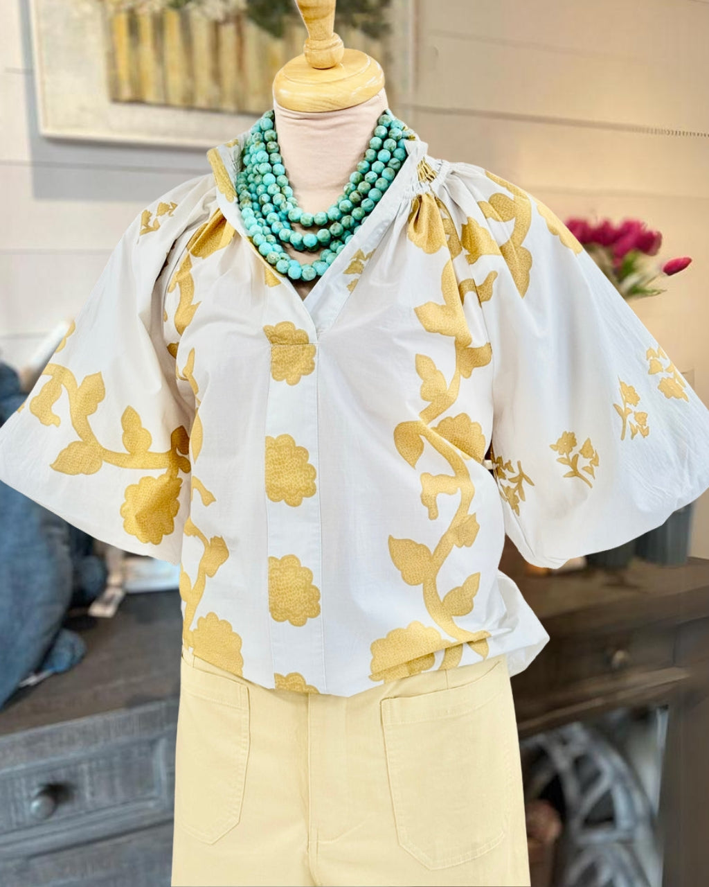Delicate Floral Pattern Satin Top