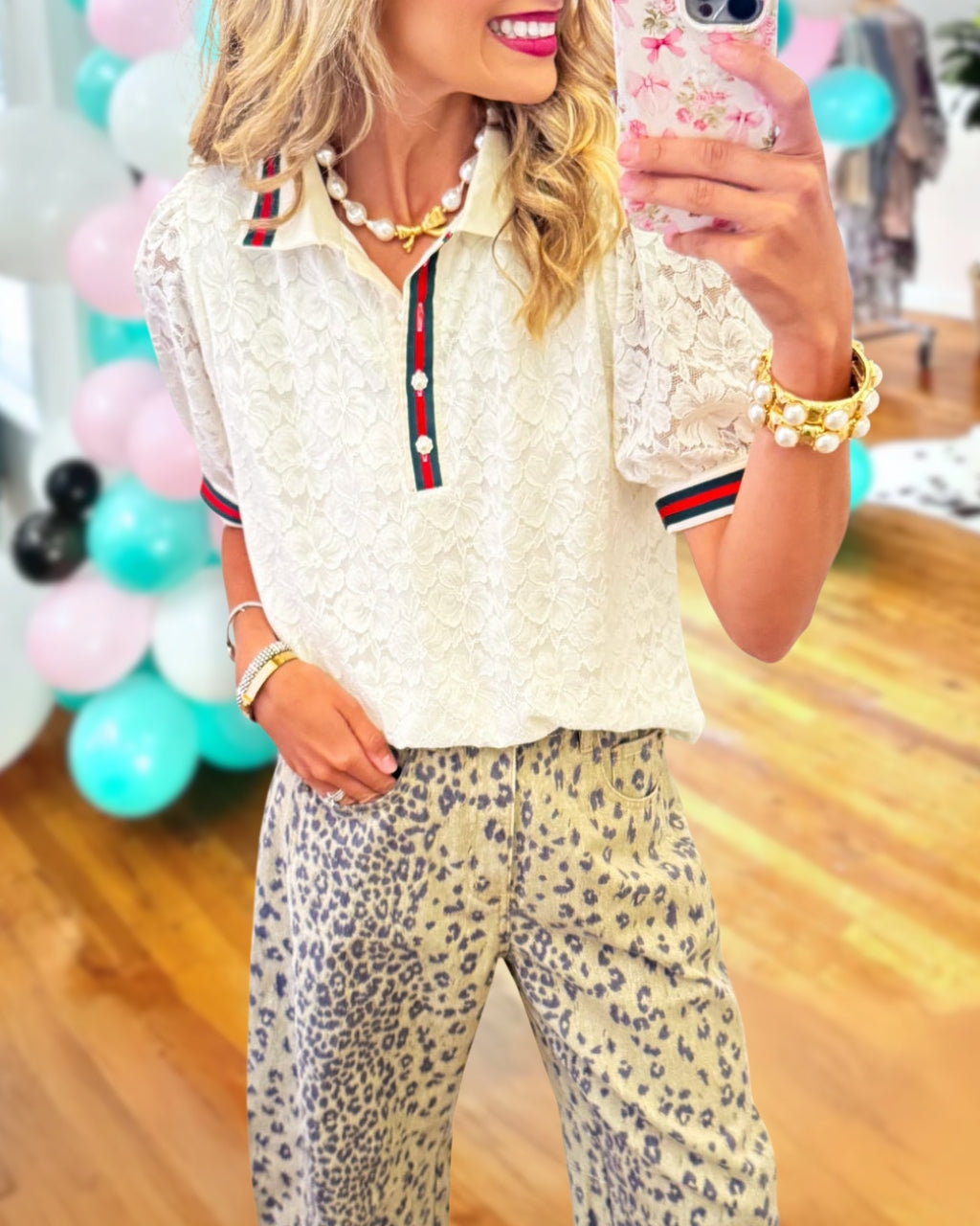 Contrasting Trim Lace Top