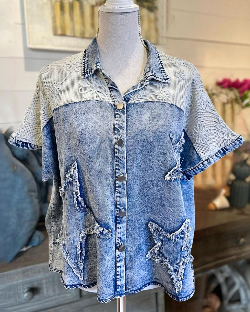Unique Star Patch Denim Shirt