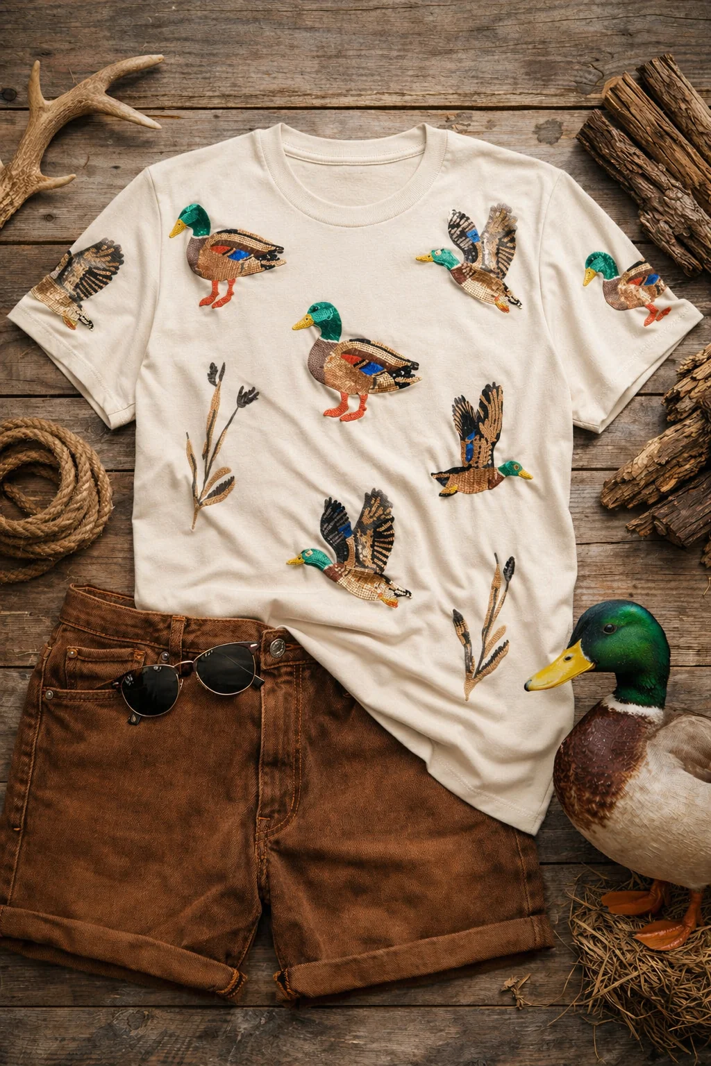 Retro Mallard Duck Embroidered T-shirt