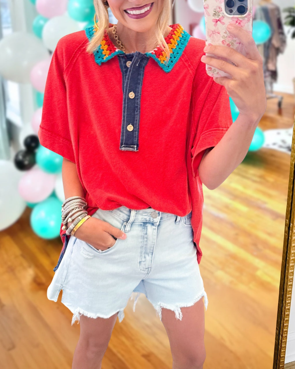 Rainbow Knit Collared Top