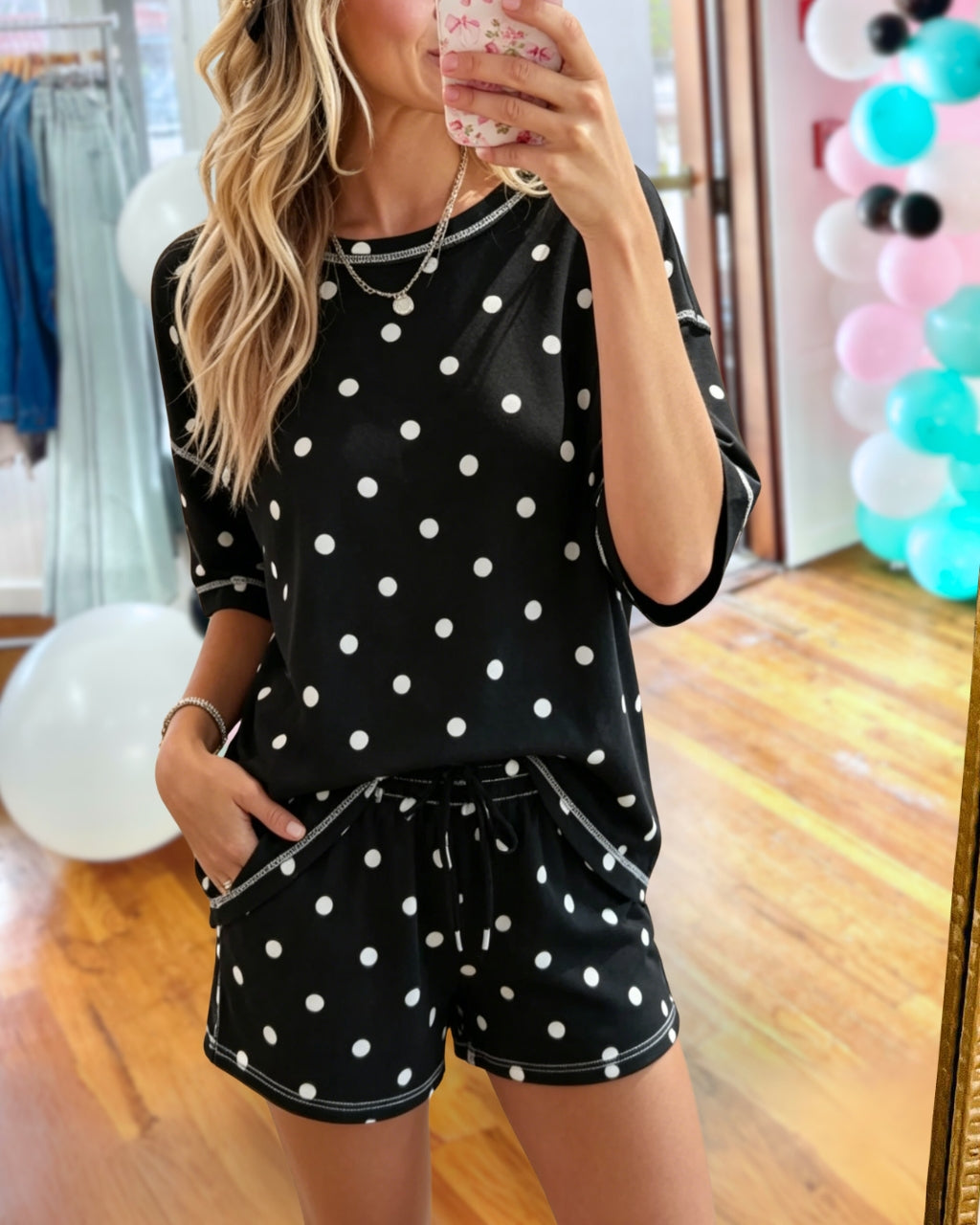 Minimalist Polka-Dot Shorts Set