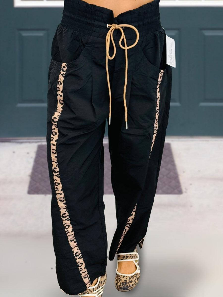 Leopard Print Patchwork Side Stripe Pants