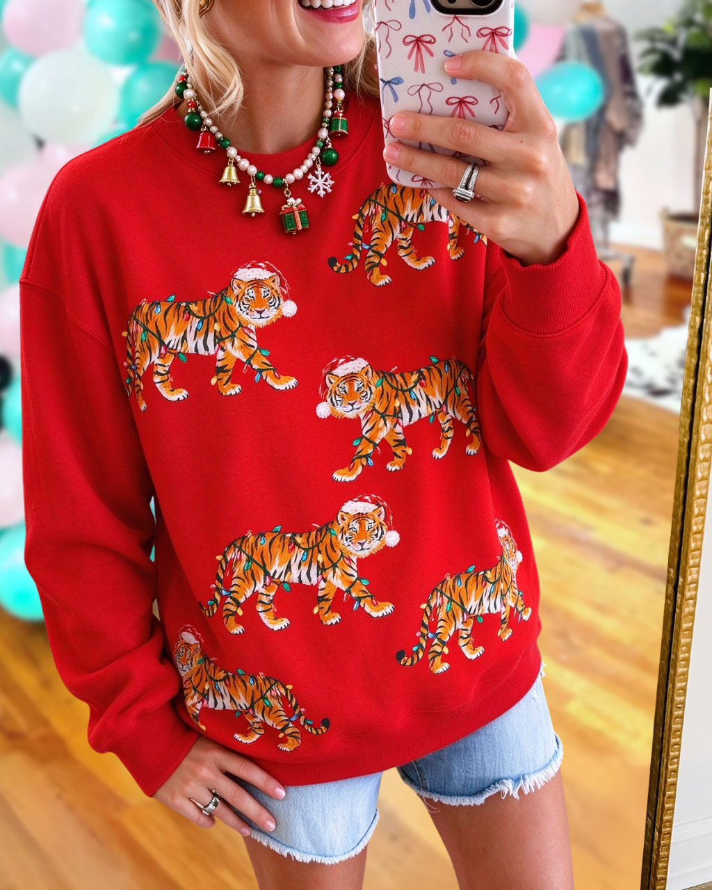Christmas Lights Tiger Print Pullover
