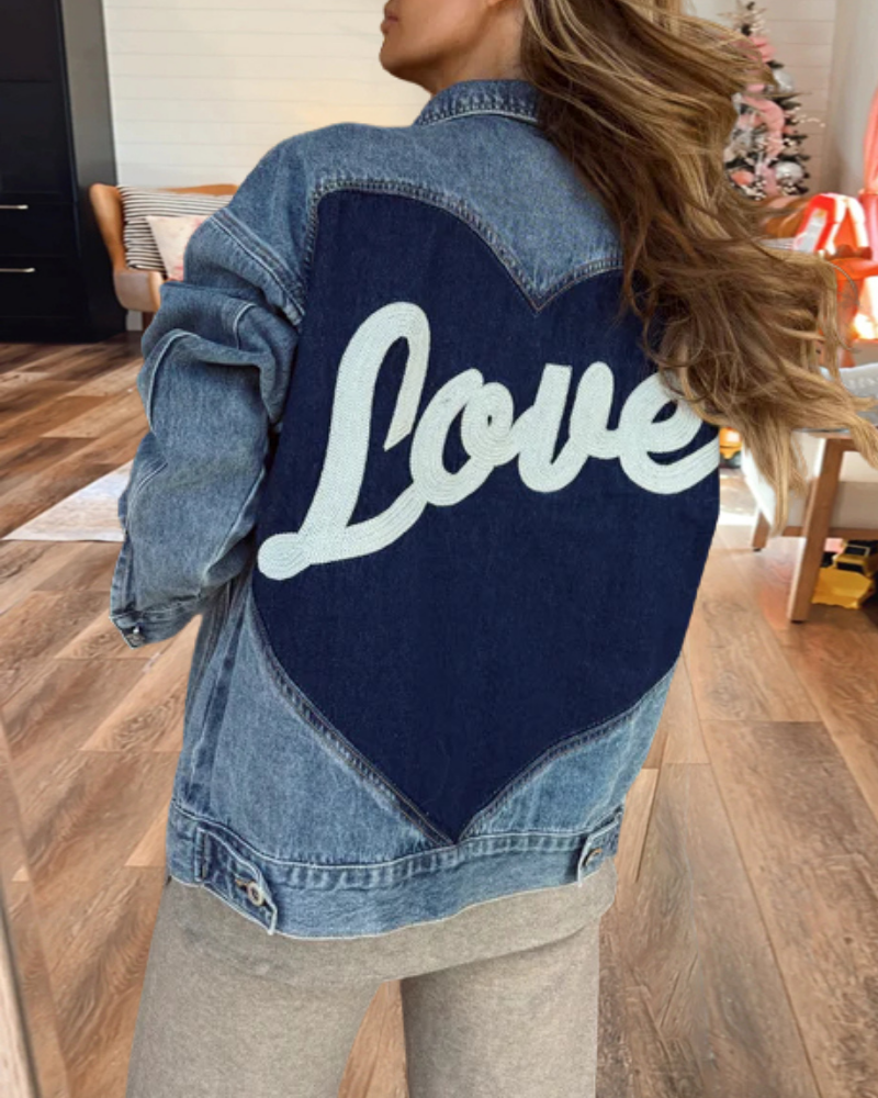 Love Heart Denim Patchwork Jacket