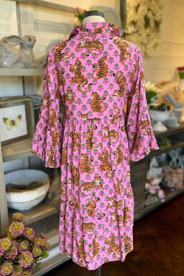 Wild Tiger Print Midi Dress-Pink
