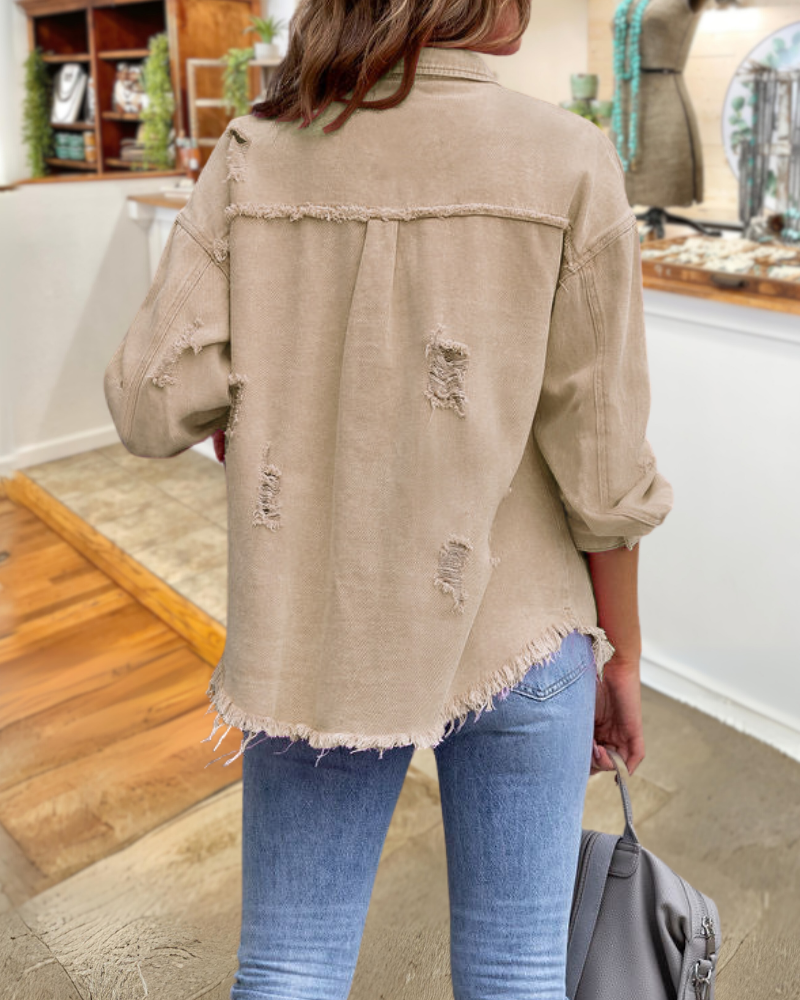 Trendy Ripped Raw Edge Jacket