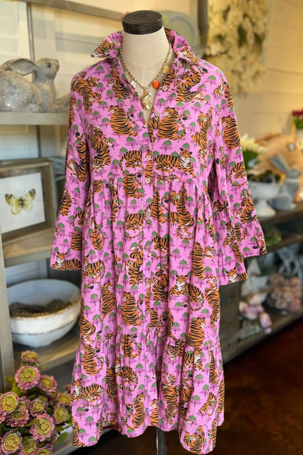 Wild Tiger Print Midi Dress-Pink