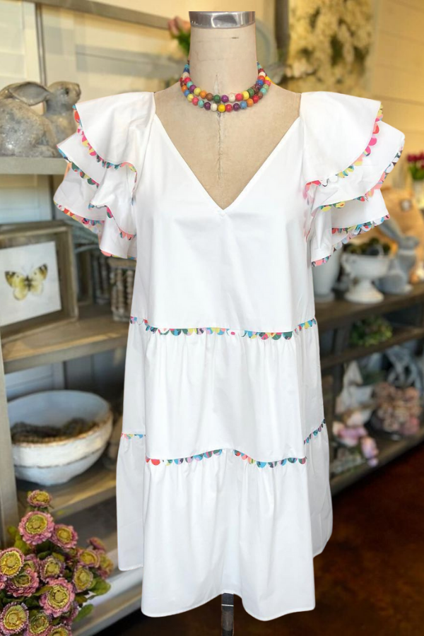 Colorful Trim Ruffle Mini Dress