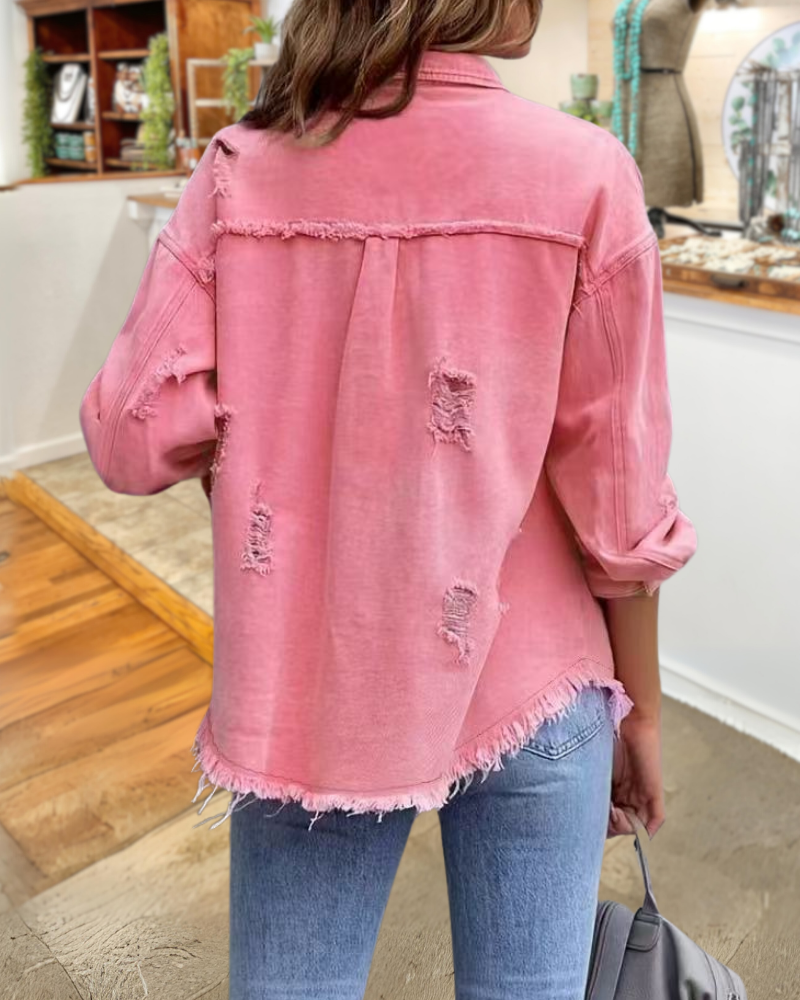Trendy Ripped Raw Edge Jacket