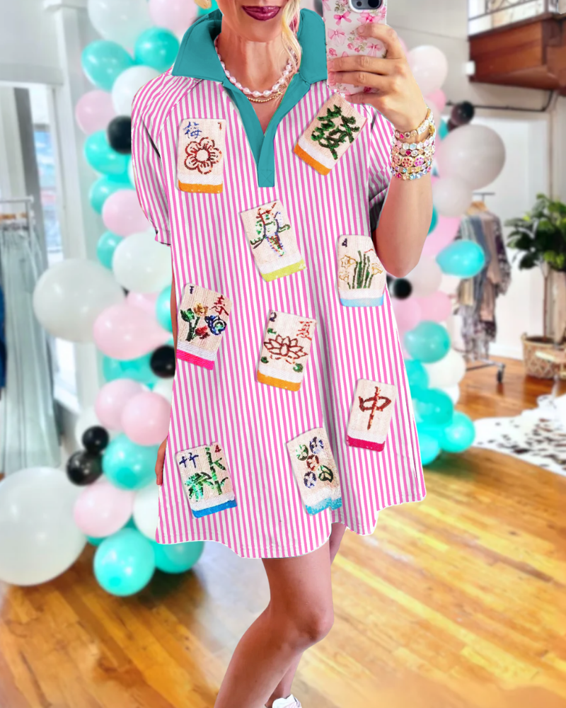 Casual Mahjong Sequin Striped Dress