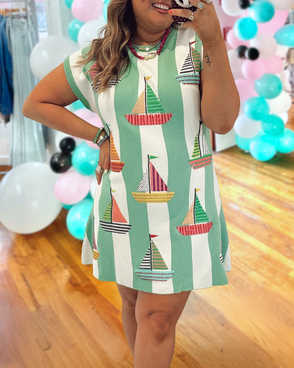 Sailing Ship Sequined Striped Dress