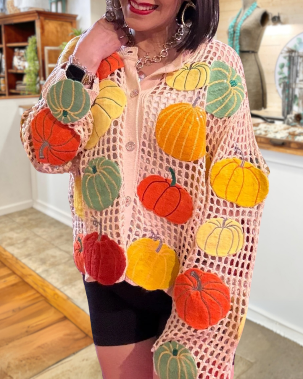 Colorful Pumpkin Knit Embroidered Top
