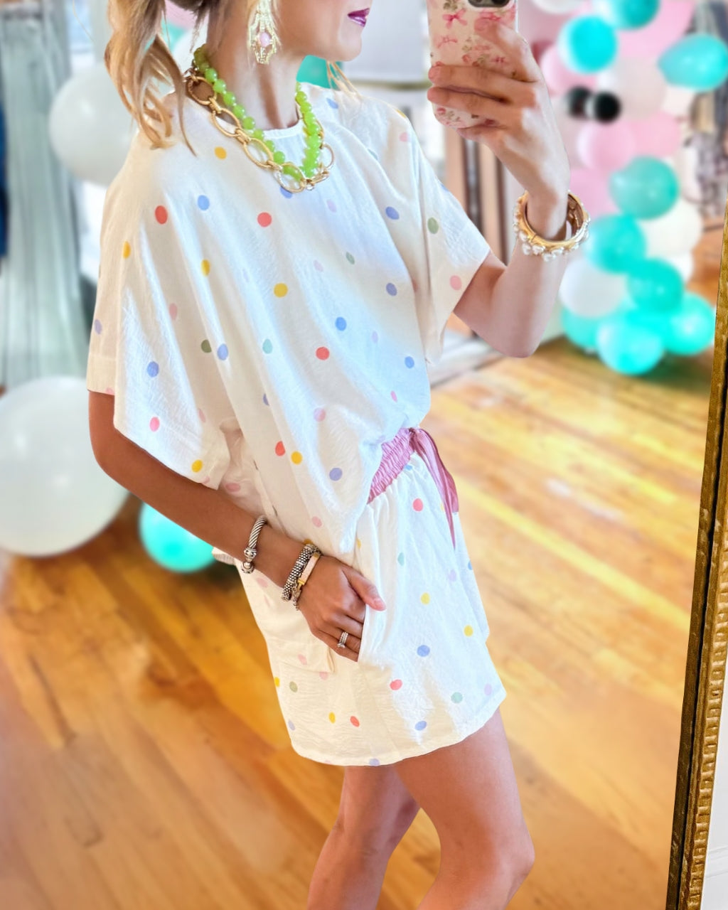 Colorful Polka-Dot Shorts Set