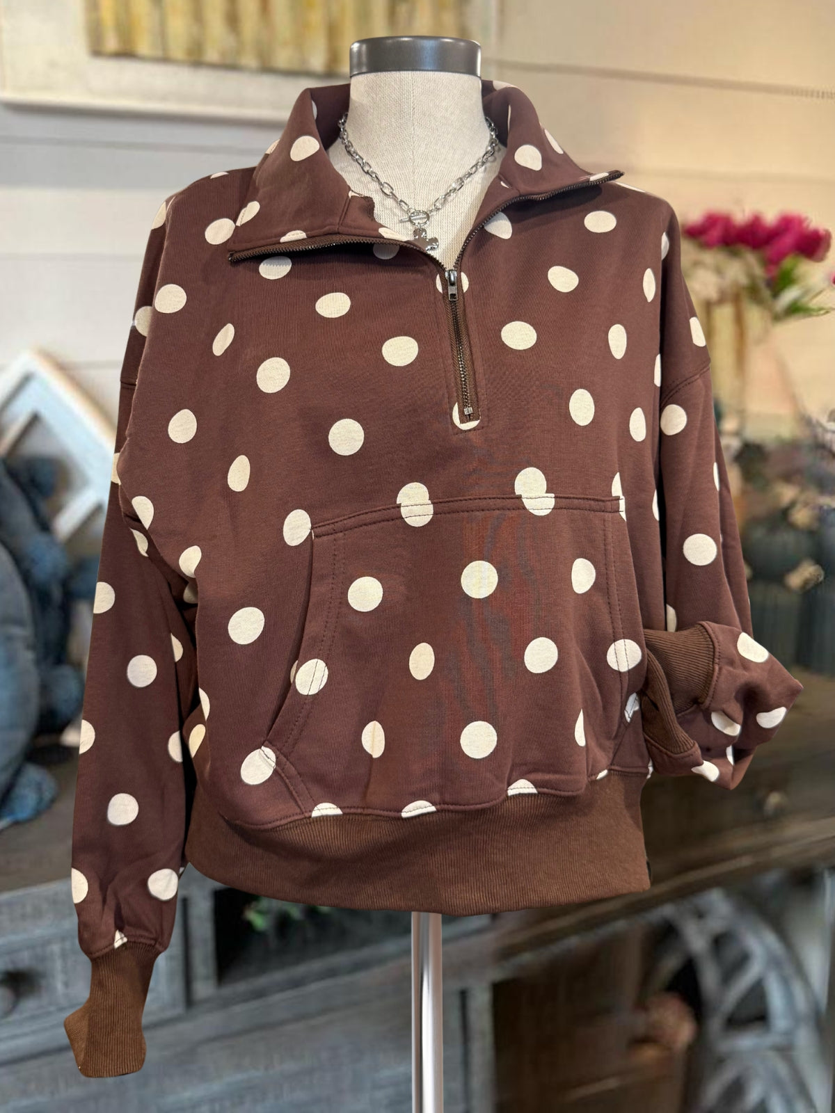 Polka Dot Large Pocket Pullover